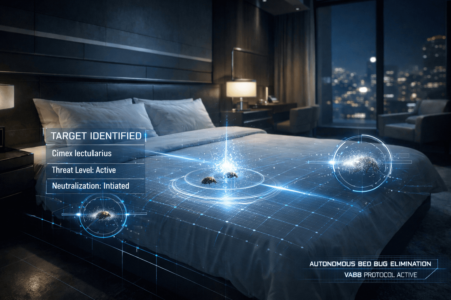 Autonomous bed bug elimination — VABB protocol active